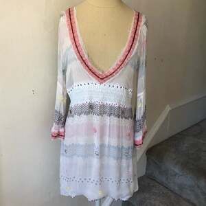Letarte Silk Bead Sequin Embellished V-Neck Long Sleeve Coverup Dress Size XS